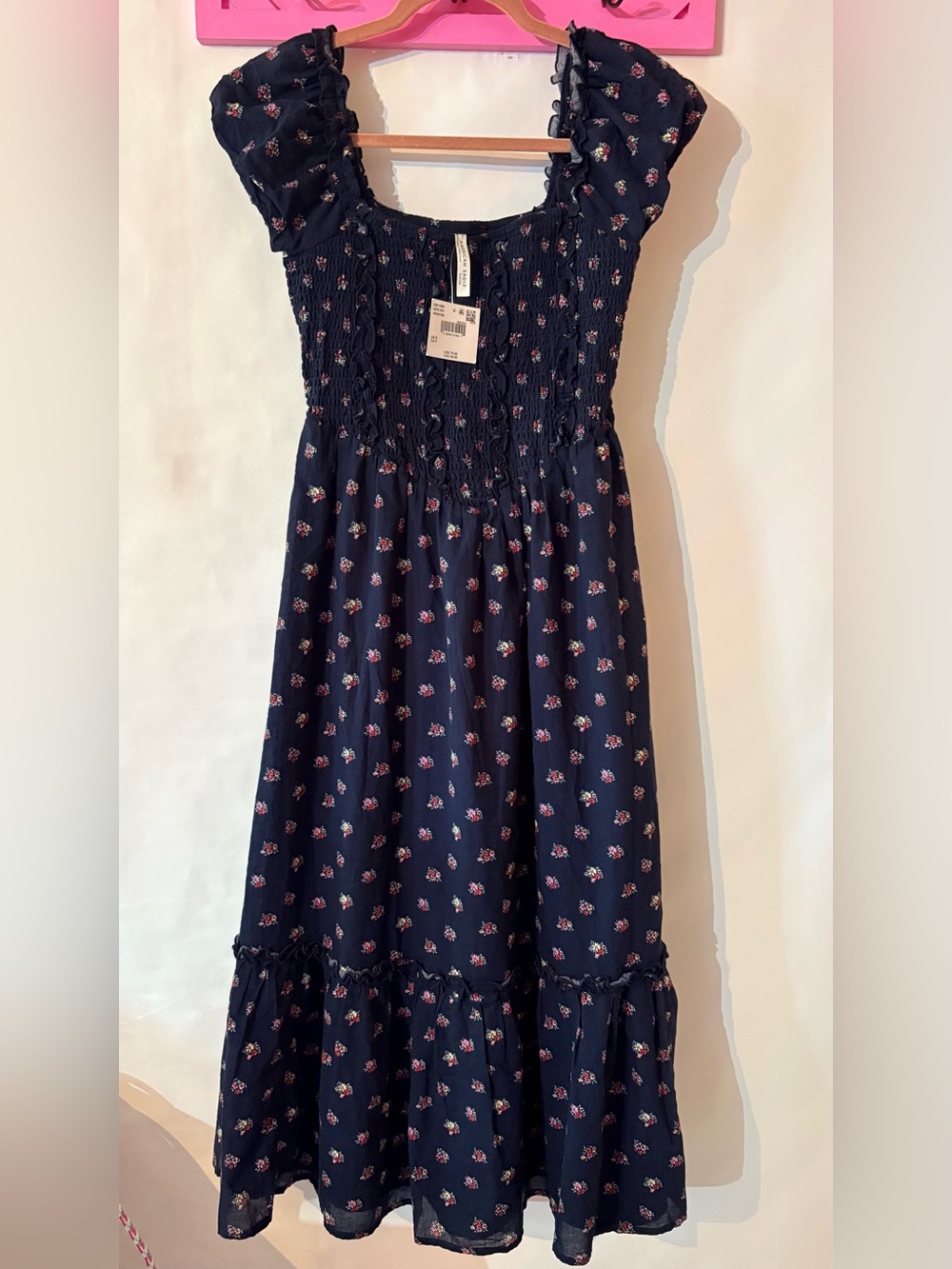 American Eagle Outfitters Navy Floral Smocked Midi Dress